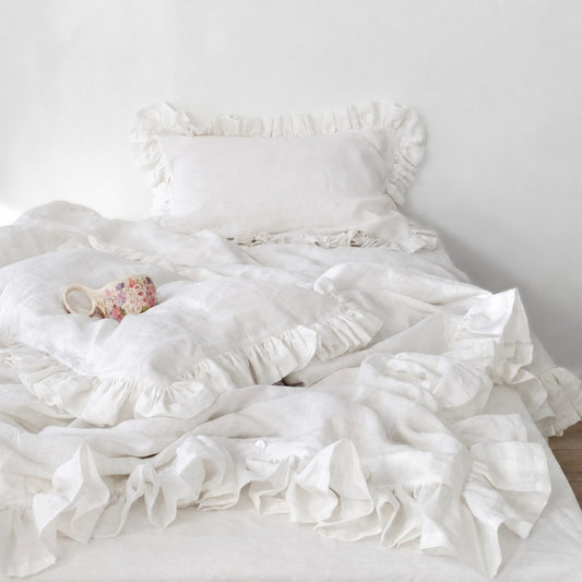 Linosogno | Ruffled Linen Soft Bedding Set - Charcoal Gray