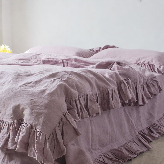 Linosogno | Ruffled Linen  Soft Bedding Set - Blush Pink