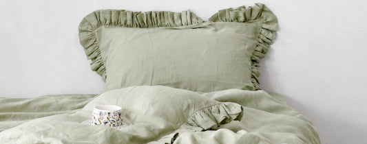 Linosogno | Ruffled Linen  Soft Bedding Set - Lime Green